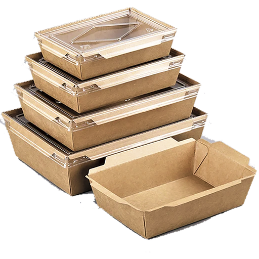 Salad box 900+Plastic lid / Base:337gKraft
Lid：PET plastic / top:175*135
bottom:150*115 height: 45 about 900ml